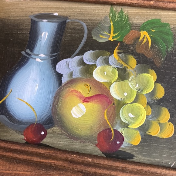Vintage acrylic / oil painting - fruit and pitcher on wood - Picture 4 of 9